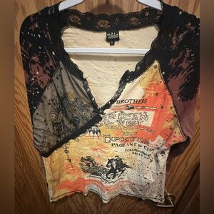 Vintage Black Lace Western Style Graphic Long Sleeve Top